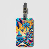 Leuke grillige psychedelische zeilboot bagagelabel (Voorkant (verticaal))