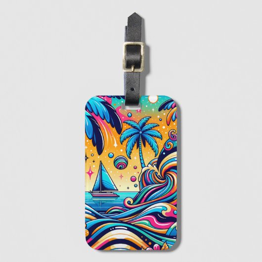 Leuke grillige psychedelische zeilboot bagagelabel (Voorkant (verticaal))