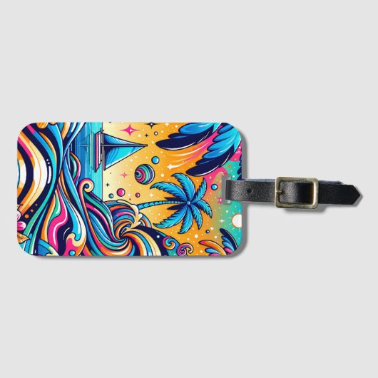 Leuke grillige psychedelische zeilboot bagagelabel (Voorkant (horizontaal))