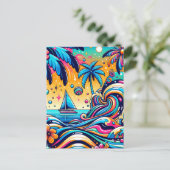 Leuke grillige psychedelische zeilboot briefkaart (Staand voorkant)