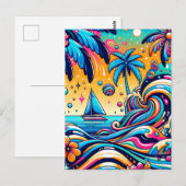 Leuke grillige psychedelische zeilboot briefkaart (Voorkant / Achterkant)