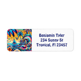 Leuke grillige psychedelische zeilboot etiket