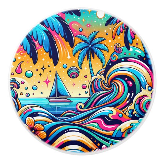 Leuke grillige psychedelische zeilboot keramische knop (Voorkant)