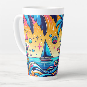 Leuke grillige psychedelische zeilboot latte mok