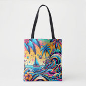 Leuke grillige psychedelische zeilboot tote bag (Voorkant)