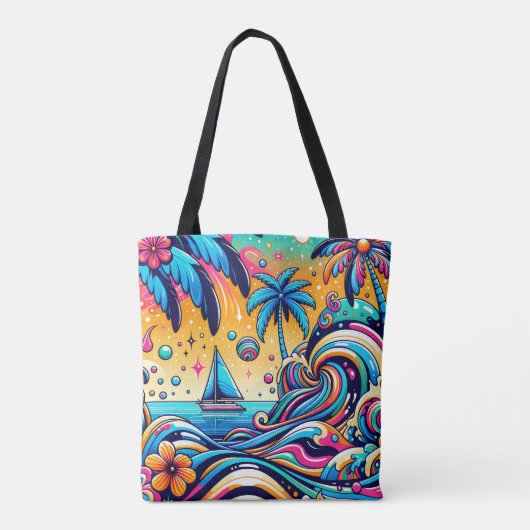 Leuke grillige psychedelische zeilboot tote bag (Achterkant)