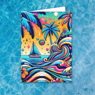 Leuke grillige psychedelische zeilboot Verjaardag Kaart