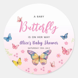 Leuke grillige vlinder meisjes roze Baby shower Ronde Sticker