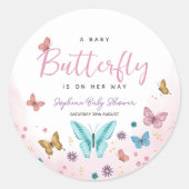 Leuke grillige vlinder meisjes roze Baby shower Ronde Sticker (Voorkant)