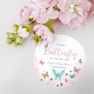 Leuke grillige vlinder meisjes roze Baby shower Ronde Sticker