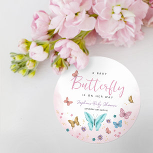 Leuke grillige vlinder meisjes roze Baby shower Ronde Sticker