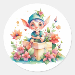Leuke grillige Waterverf kerst elf Ronde Sticker