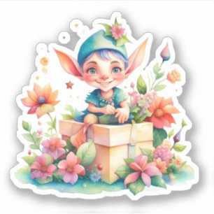 Leuke grillige Waterverf kerst elf Sticker