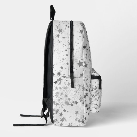 Leuke grillige zilveren sterren op wit gepersonali bedrukte rugzak (Links)