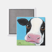 Leuke grillige zwart & wit Koe illustratie Magneet (Voorkant / Achterkant)