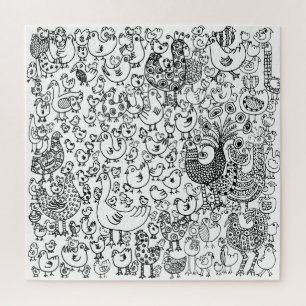 Leuke grillige zwart-witte vogels Patterned Legpuzzel