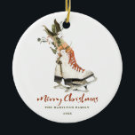 Leuke  Groen Familie Kerstfoto Keramisch Ornament<br><div class="desc">Deze kerst zal een beetje helderder zijn met deze moderne,  waterverf groen en  schaatsen van het  Boheemse collectie hierboven.</div>
