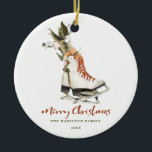 Leuke  Groen Familie Kerstfoto Keramisch Ornament<br><div class="desc">Deze kerst zal een beetje helderder zijn met deze moderne,  waterverf groen en  schaatsen van het  Boheemse collectie hierboven.</div>