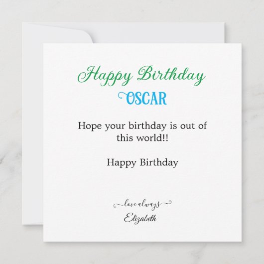 LEUKE GROENE ALIEN EN RUIMTE THEMA KINDEREN VERJAA KAART (Achterkant)