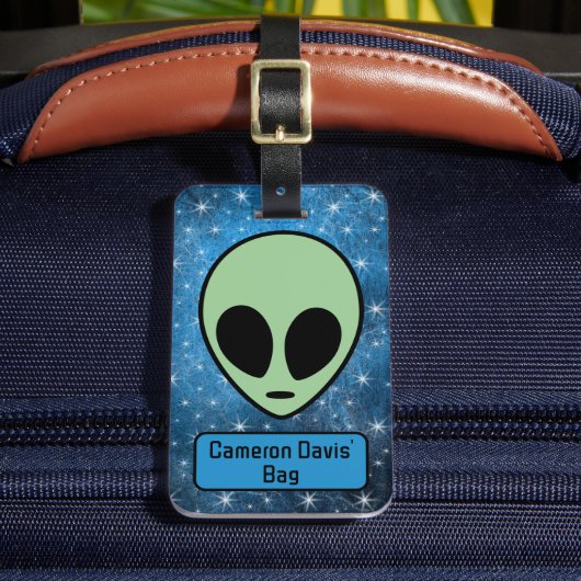 Leuke Groene Alien Gepersonaliseerd Bagagelabel (Voorkant Insitu 2)