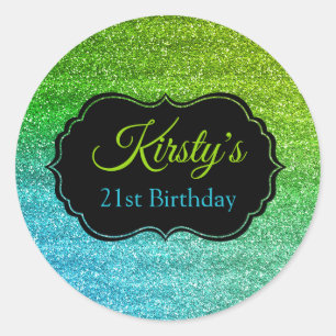 Leuke groene blauwe glittersparkling verjaardag ronde sticker