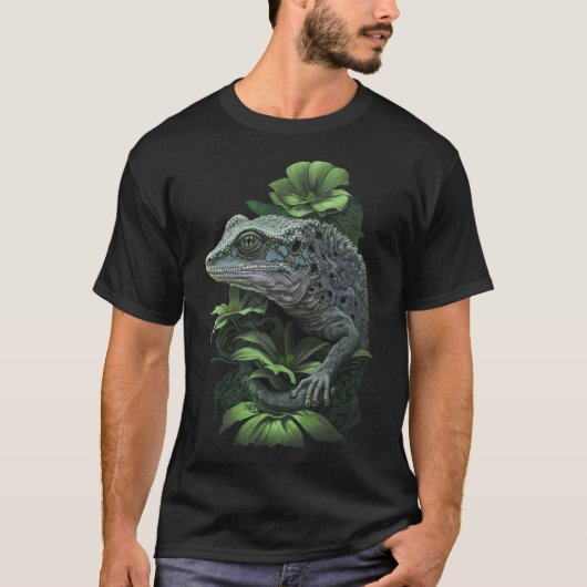 Leuke Groene Bloem Gecko Wildlife Lizard T-shirt (Voorkant)