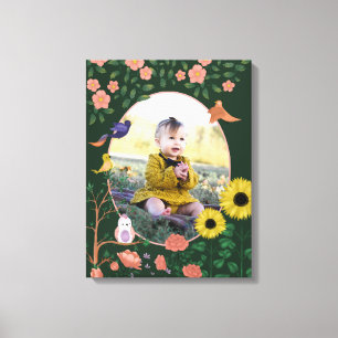 Leuke groene bloemen nieuwe baby foto kinderkamer  canvas afdruk