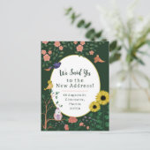 Leuke groene bloemenvogels Nieuwe adres aankondigi Briefkaart (Staand voorkant)