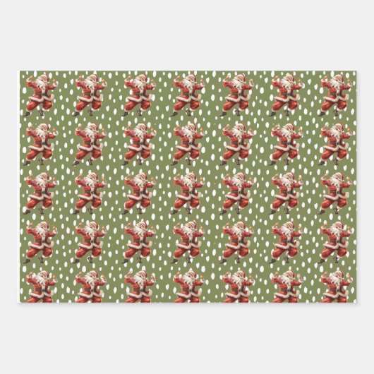 Leuke Groene  Dansende Sinterklaas Inpakpapier Vel (Voorkant)