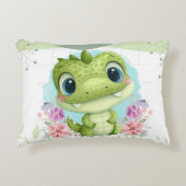 Leuke groene dinosaurus bloementhema gepersonalise accent kussen (Voorkant)