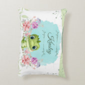 Leuke groene dinosaurus bloementhema gepersonalise accent kussen (Achterkant (Verticaal))