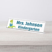 Leuke groene dinosaurus leraar bureau naambordje (Voorkant)