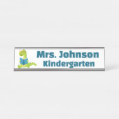 Leuke groene dinosaurus leraar bureau naambordje (Voorkant)