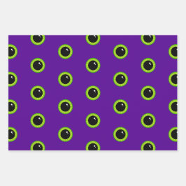 Leuke Groene en Paarse Monster Ogen en Strepen Inpakpapier Vel