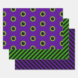 Leuke Groene en Paarse Monster Ogen en Strepen Inpakpapier Vel