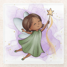 Leuke Groene Fairy Holding Star Wand Glazen Onderzetter