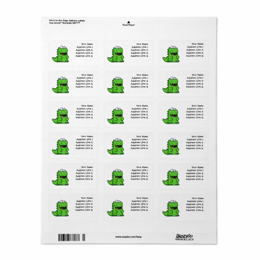 Leuke groene gelukkige dinosaurus etiket (Full Sheet)