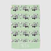 Leuke Groene Golfballen Mopshond Kar Eigen Monogra Golfhanddoek (Voorkant)