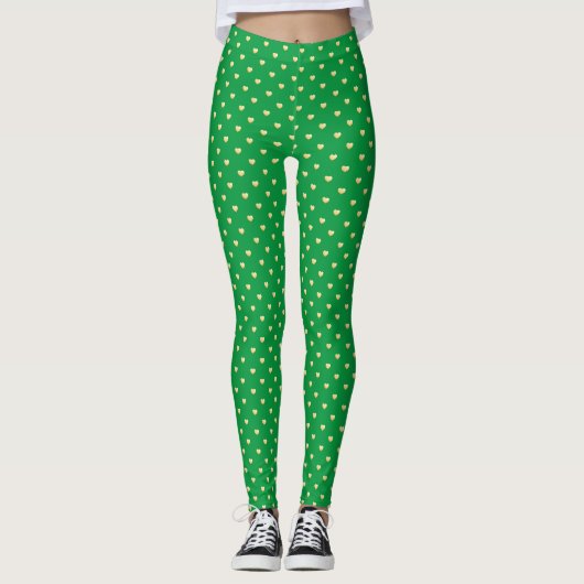 Leuke Groene Gouden Harten Patroon Leggings (Voorkant)