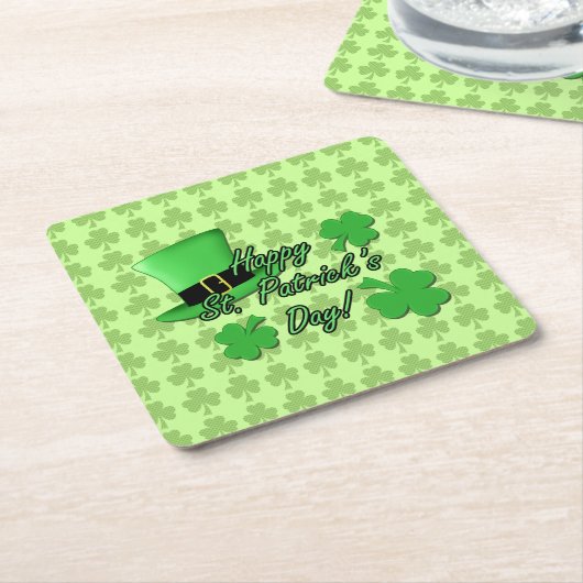 Leuke groene hoed met klavertjes Patricks Dag Kartonnen Onderzetters (Schuin)