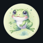 Leuke groene kikker Cartoon Magneet<br><div class="desc">Een leuk groen kikker cartoon ontwerp net op tijd voor de nationale kikkermaand. De lichtgele groene gradiënt achtergrond digitale afbeelding kan worden verwijderd als u wilt effen wit of een andere kleur. Voeg tekst toe om deze magneet te personaliseren.</div>