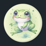 Leuke groene kikker Cartoon Magneet<br><div class="desc">Een leuk groen kikker cartoon ontwerp net op tijd voor de nationale kikkermaand. De lichtgele groene gradiënt achtergrond digitale afbeelding kan worden verwijderd als u wilt effen wit of een andere kleur. Voeg tekst toe om deze magneet te personaliseren.</div>