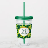 Leuke Groene Klaver Shamrock Patroon met Monogram Acryl Drinkbeker (Voorkant)