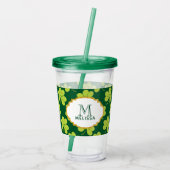 Leuke Groene Klaver Shamrock Patroon met Monogram Acryl Drinkbeker (Achterkant)