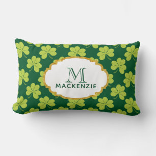 Leuke Groene Klaver Shamrock Patroon met Monogram Kussen