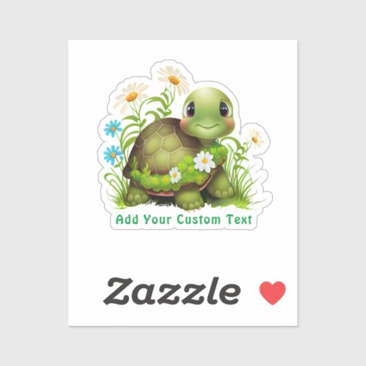 Leuke groene schildpad bloementekst op maat gesned sticker (Vel)
