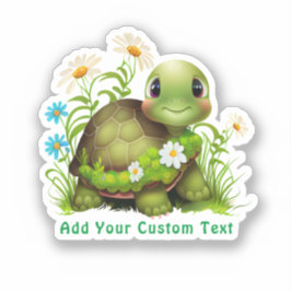 Leuke groene schildpad bloementekst op maat gesned sticker
