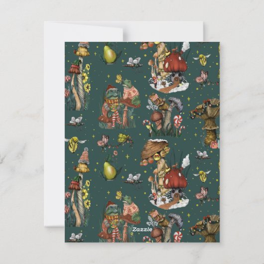 Leuke groene slak paddenstoelen goede vibes kerst feestdagenkaart (Achterkant)