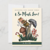 Leuke groene slak paddenstoelen goede vibes kerst feestdagenkaart (Voorkant)