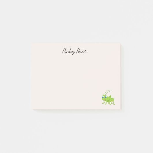 Leuke groene sprinkhaan paarse post-it® notes (Voorkant)